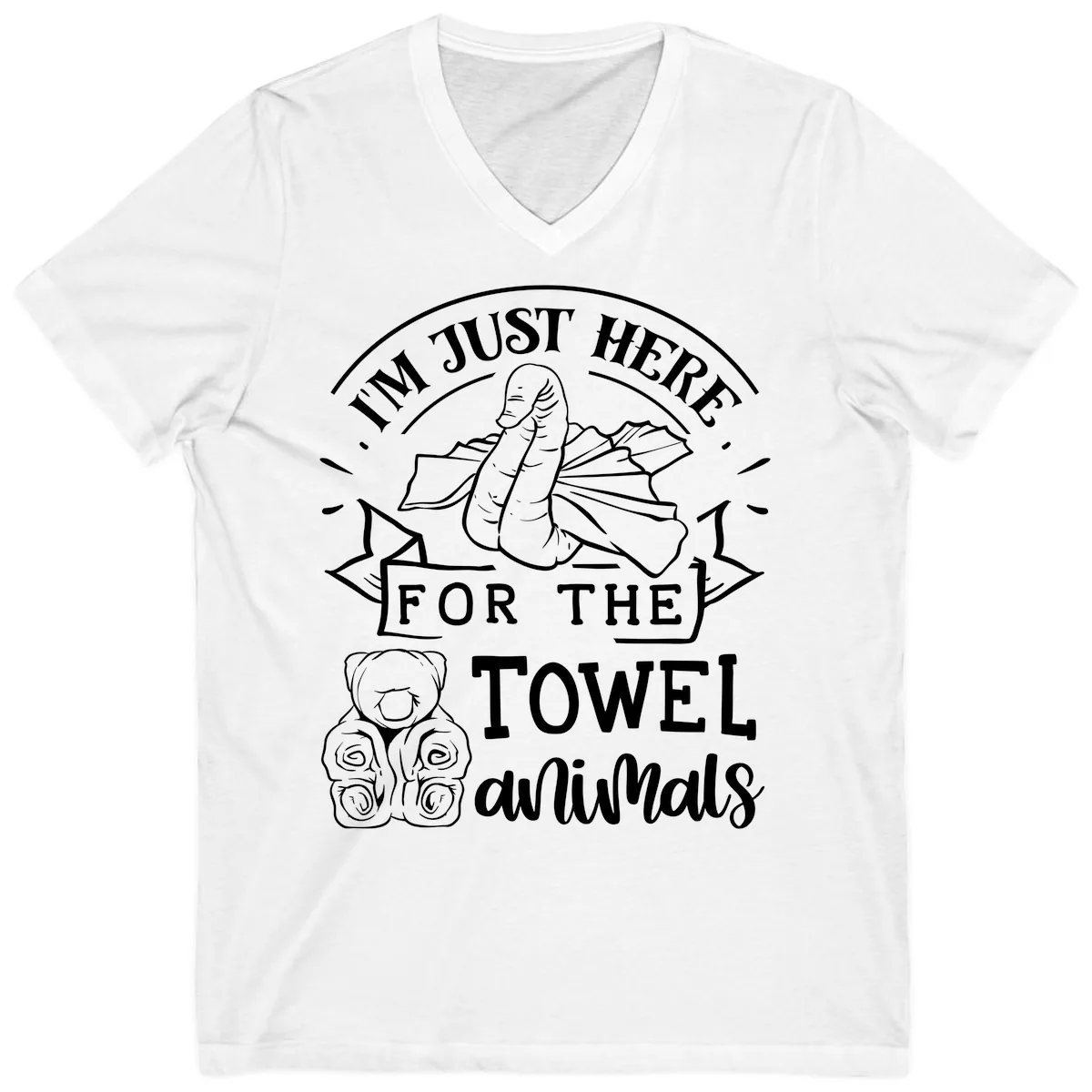 I'm Just Here For The Towel Animals V-Neck in White