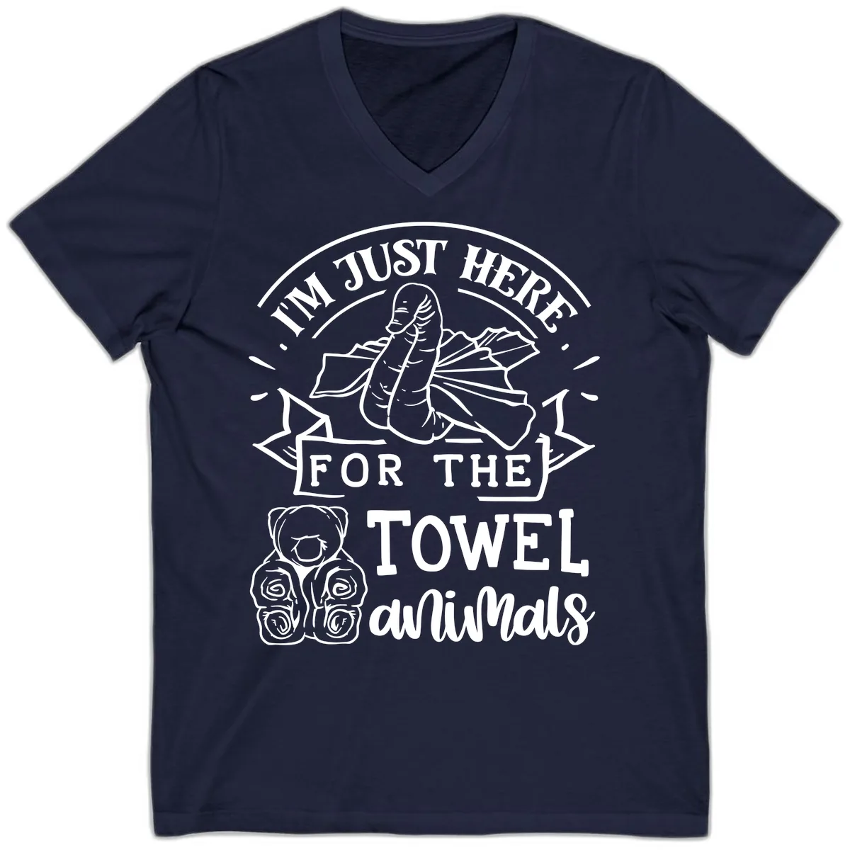I'm Just Here For The Towel Animals V-Neck in Navy