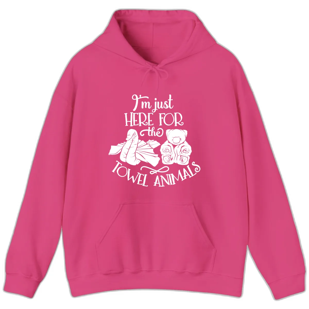 Here For The Towel Animals Cruise Design Hoodie in Heliconia