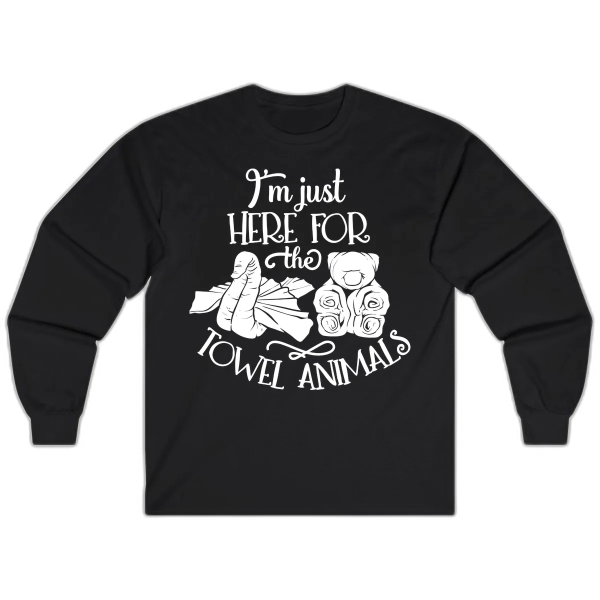 Here For The Towel Animals Cruise Design Long Sleeve in Black