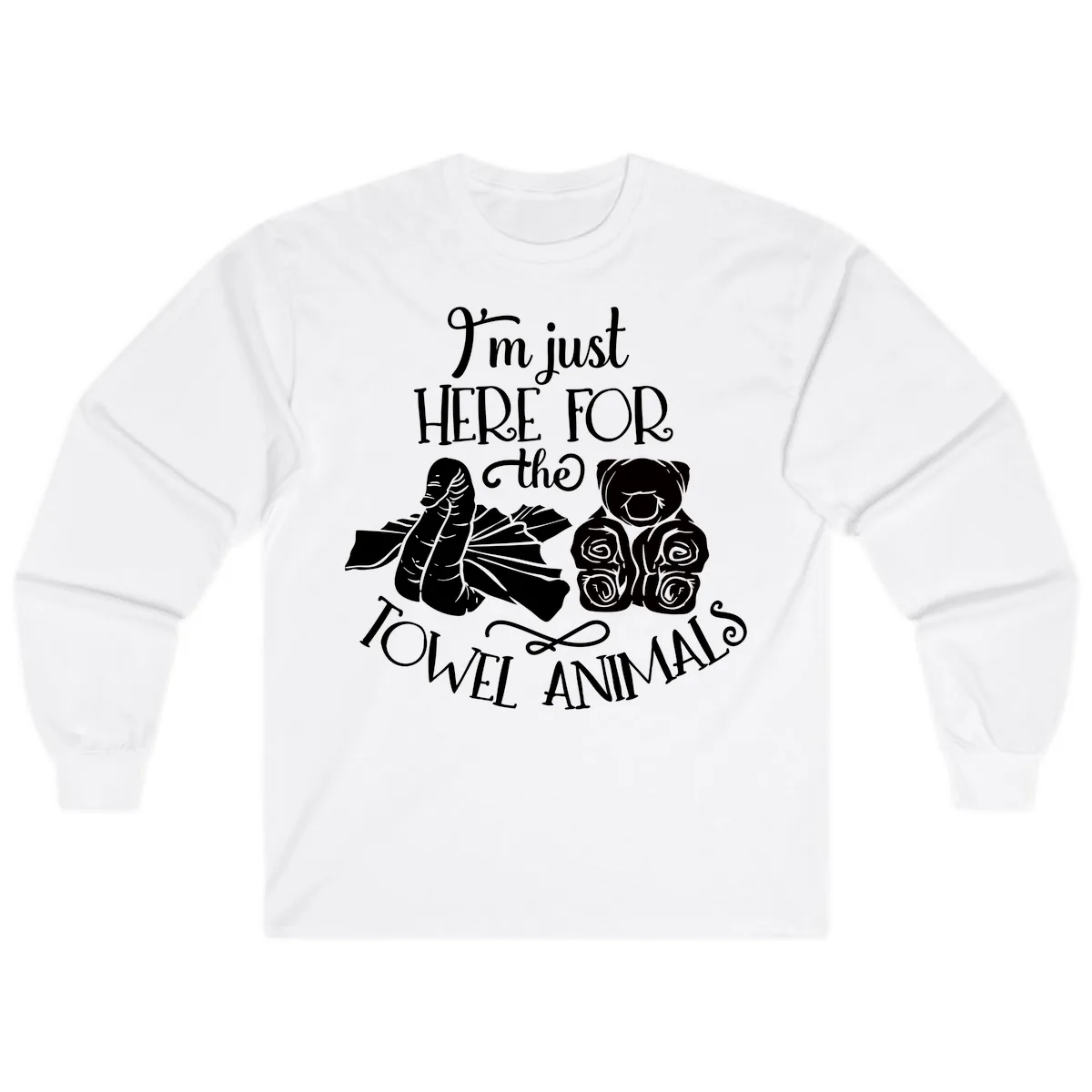 Here For The Towel Animals Cruise Design Long Sleeve in White