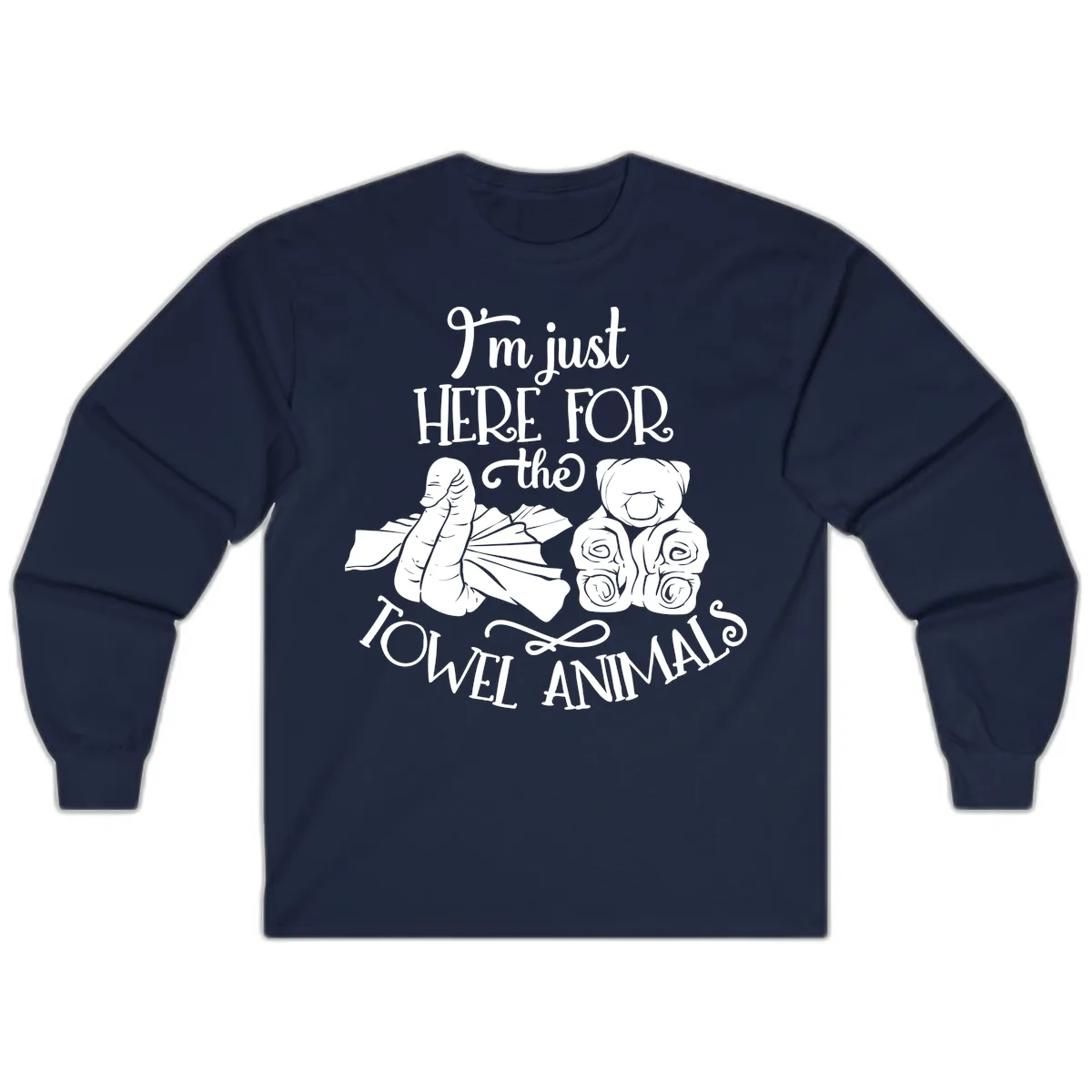 Here For The Towel Animals Cruise Design Long Sleeve in Navy