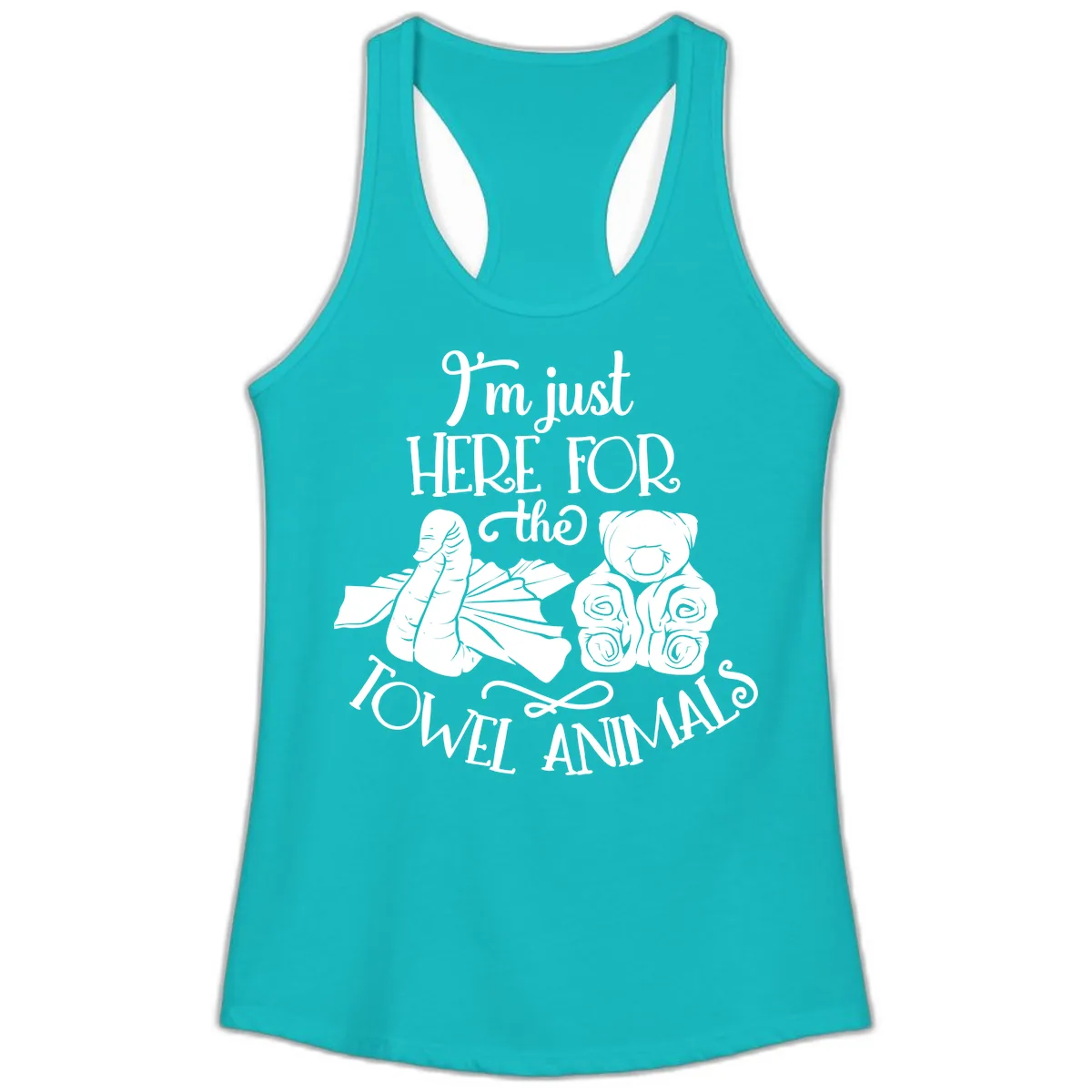Here For The Towel Animals Cruise Design Ladies Tank in Tahiti Blue