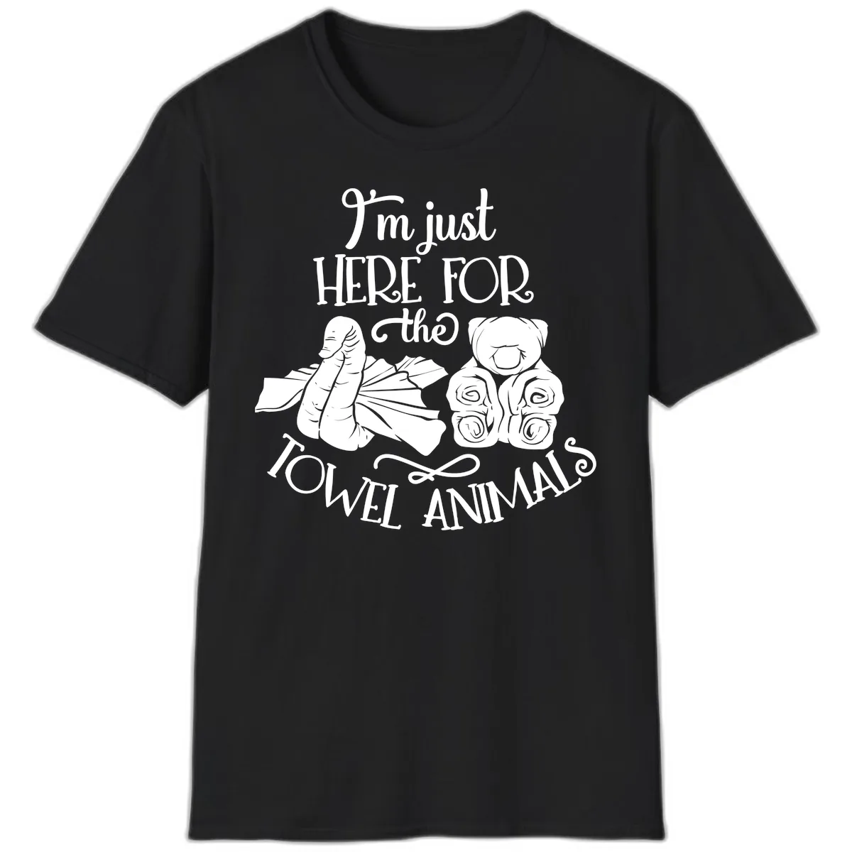 Here For The Towel Animals Cruise Design T-Shirt in Black