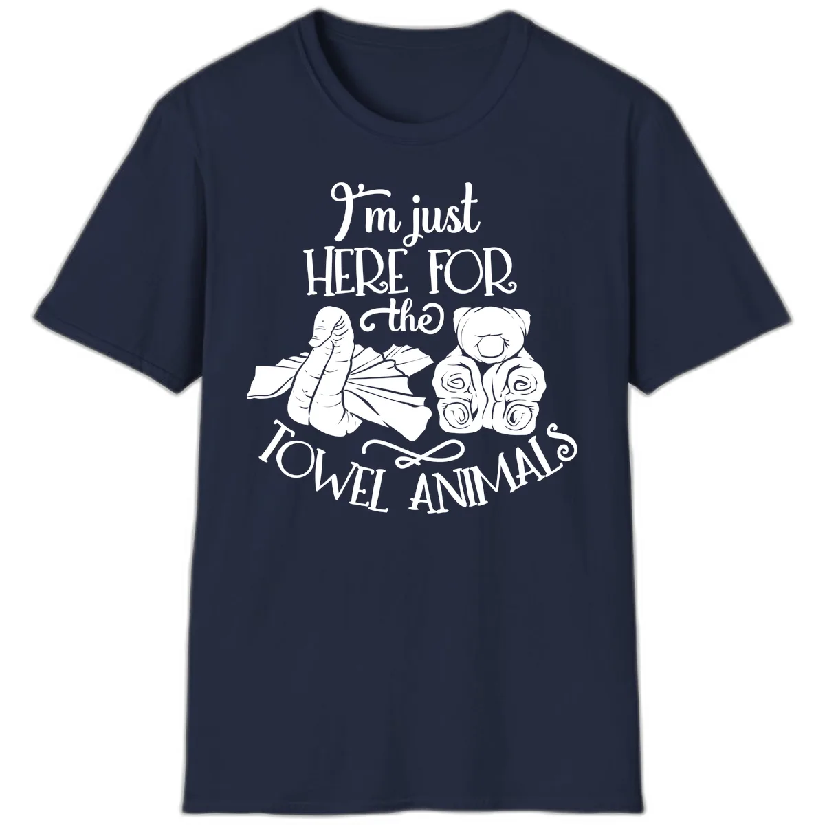 Here For The Towel Animals Cruise Design T-Shirt in Navy
