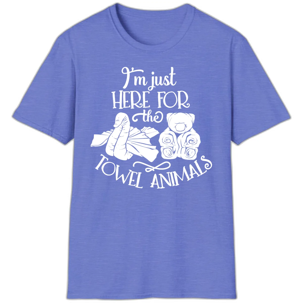 Here For The Towel Animals Cruise Design T-Shirt in Heather Royal