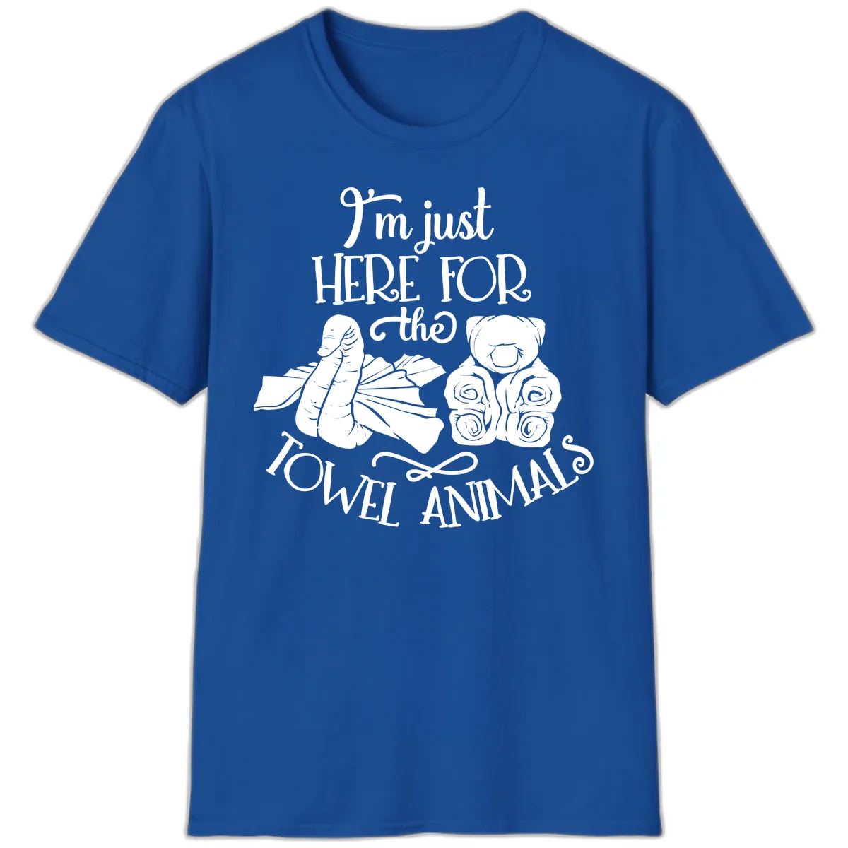 Here For The Towel Animals Cruise Design T-Shirt in Royal