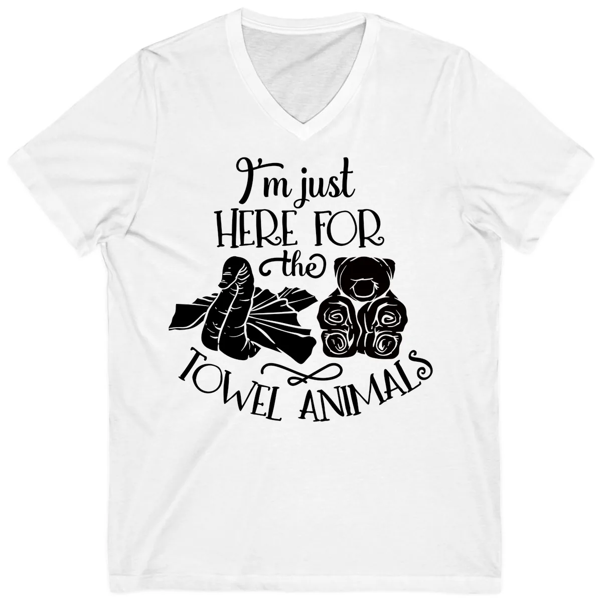 Here For The Towel Animals Cruise Design V-Neck in White