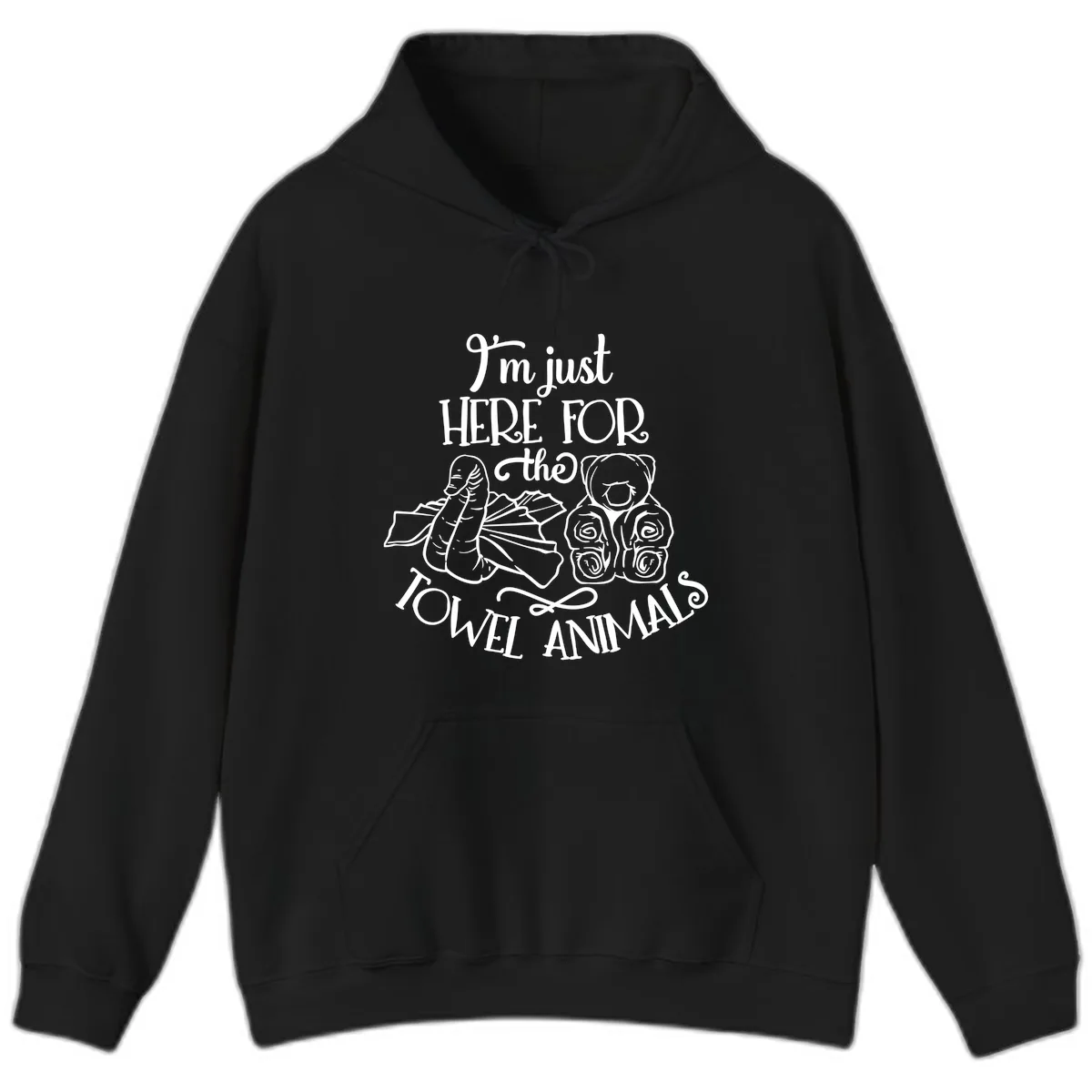 I'm Just Here For The Towel Animals Hoodie in Black