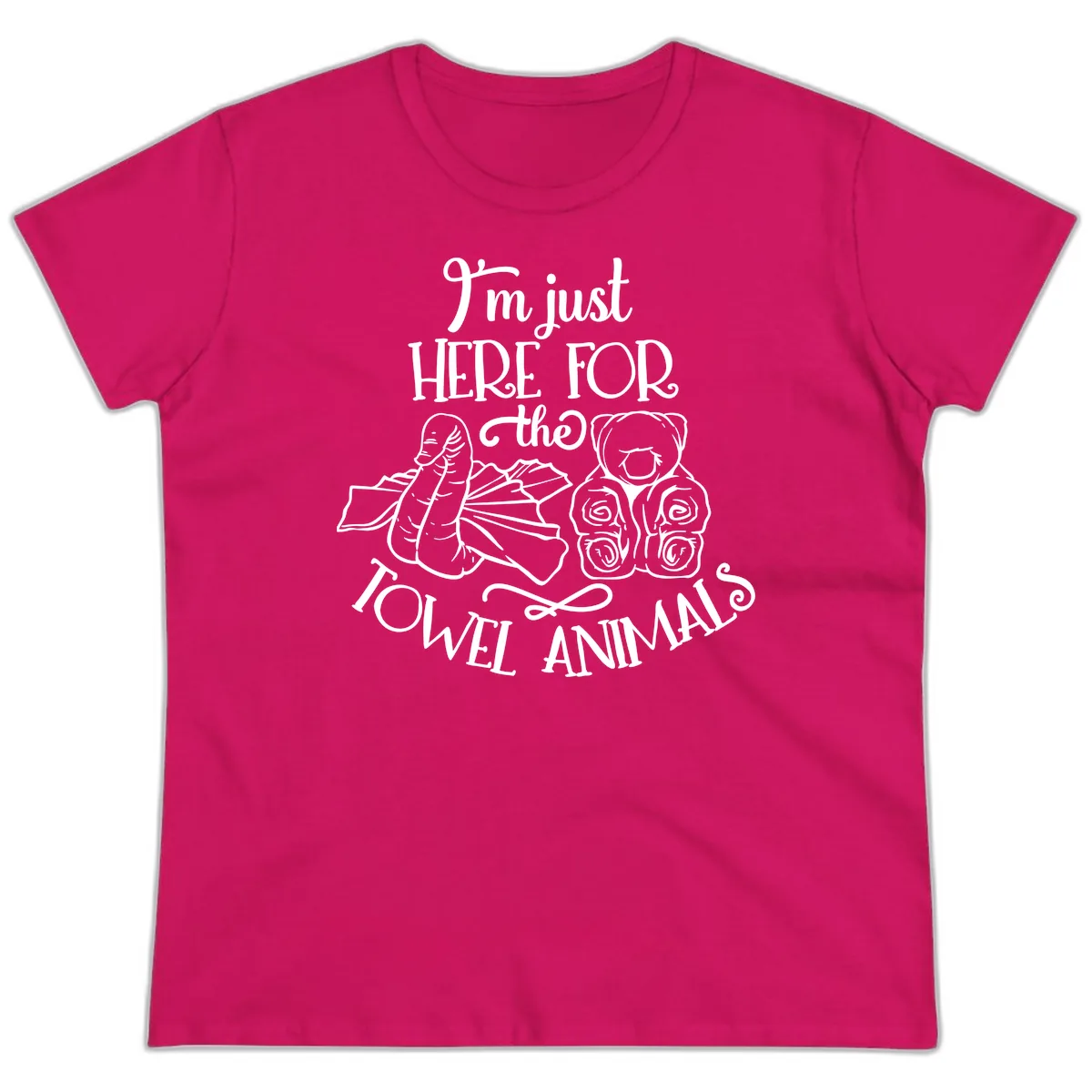 I'm Just Here For The Towel Animals Ladies Tee in Heliconia