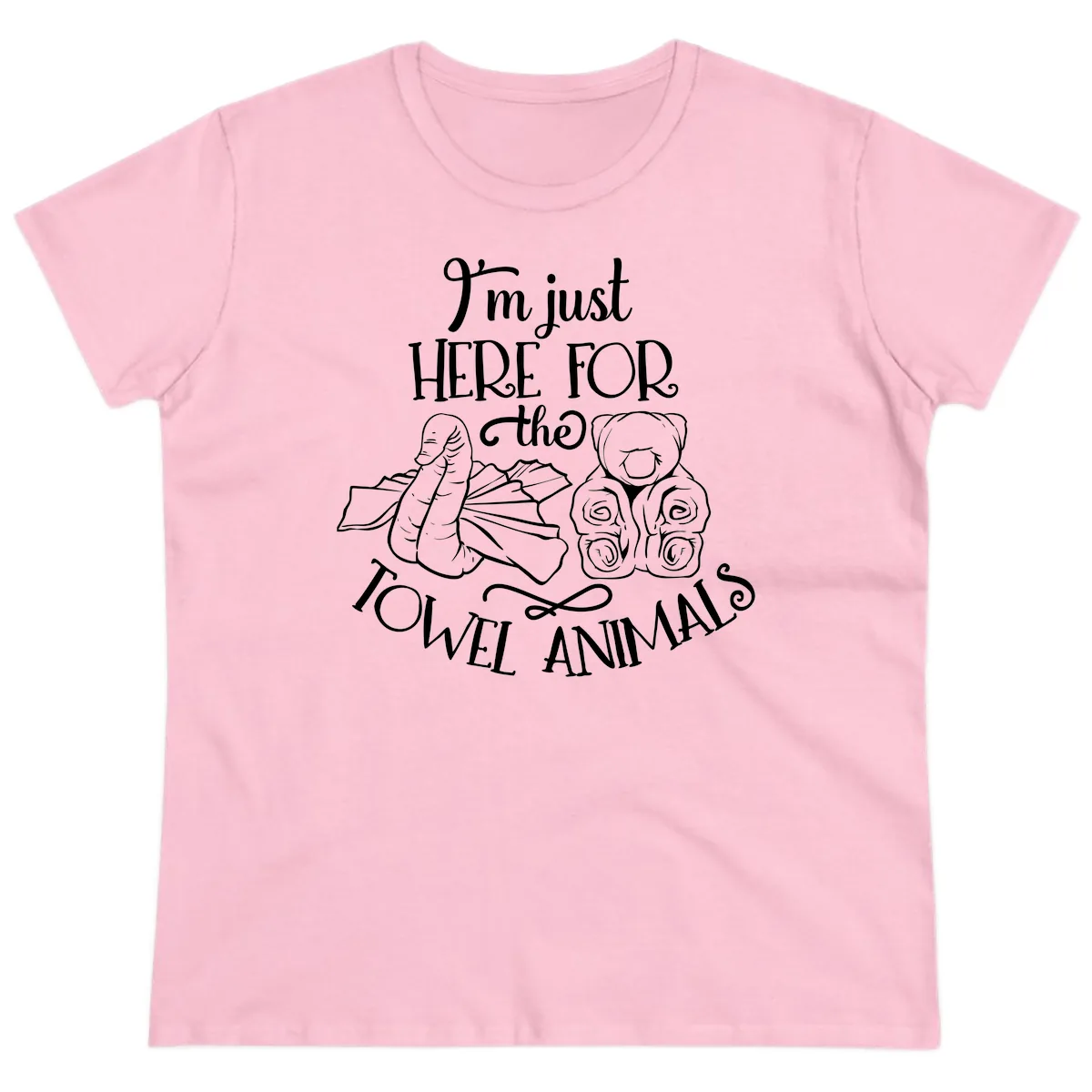 I'm Just Here For The Towel Animals Ladies Tee in Light Pink