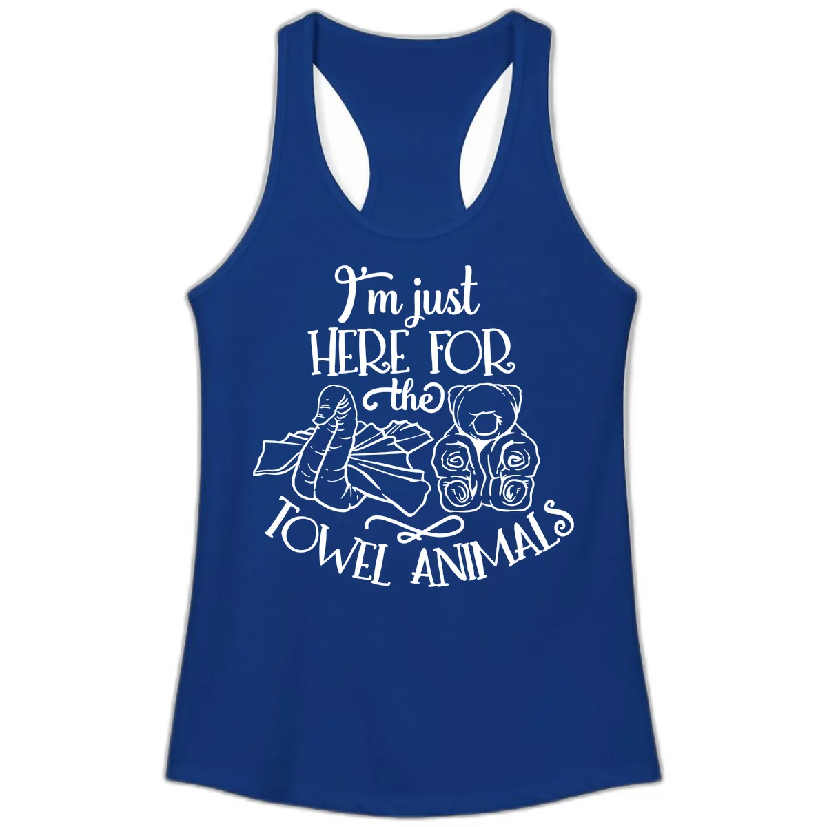 I'm Just Here For The Towel Animals Ladies Tank in Solid Royal