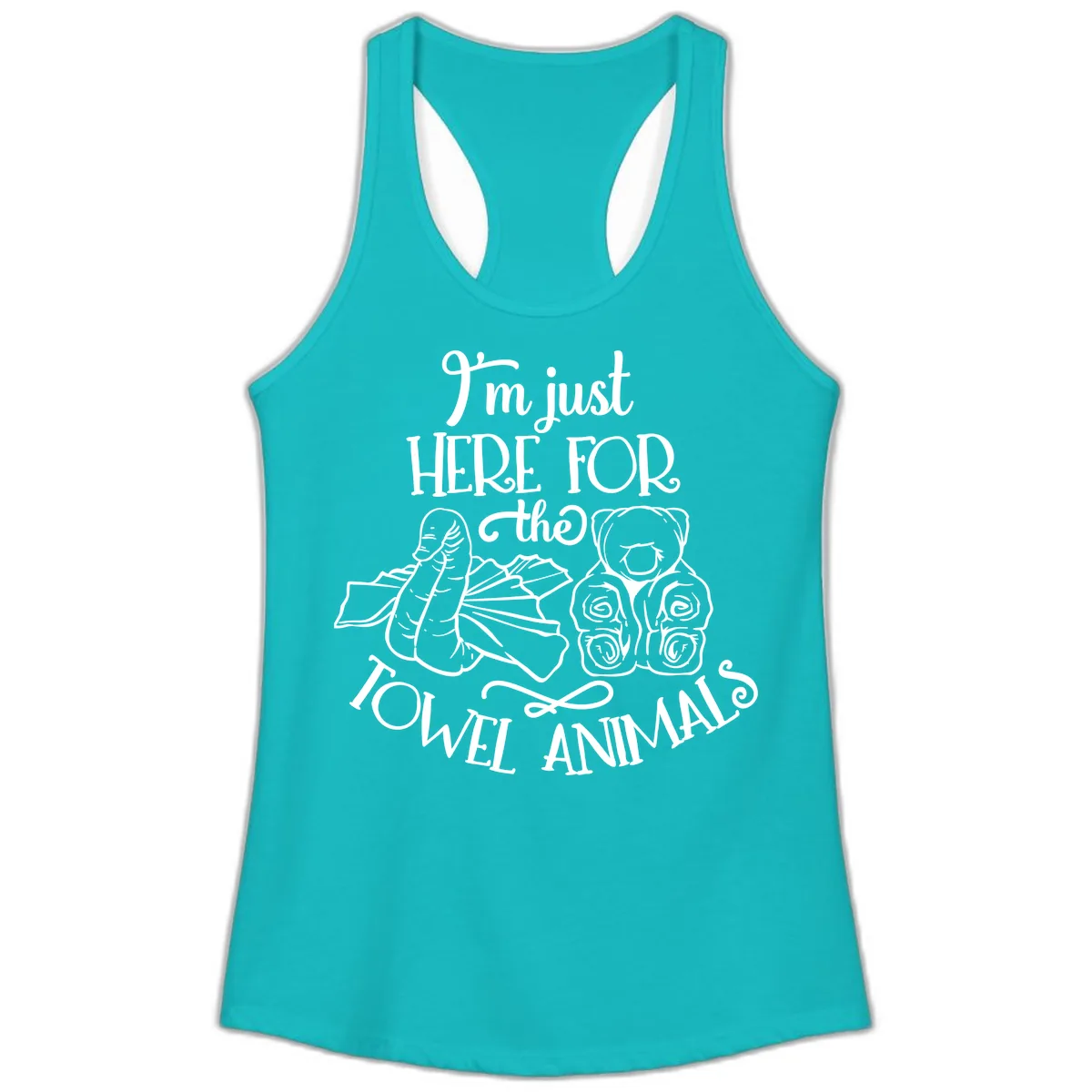 I'm Just Here For The Towel Animals Ladies Tank in Tahiti Blue