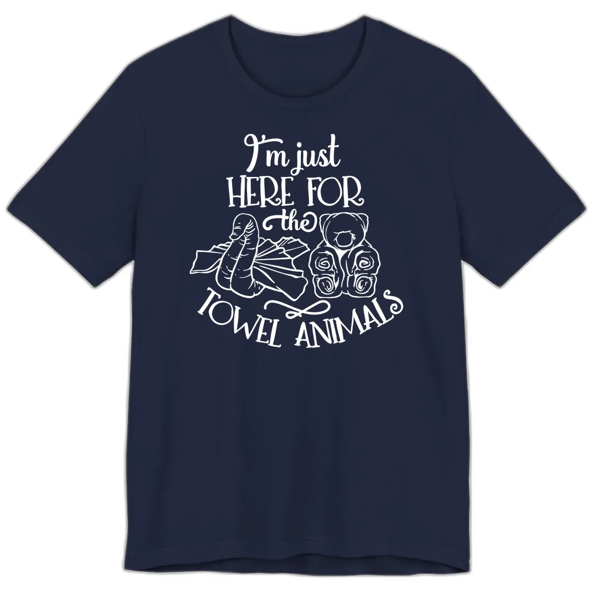 I'm Just Here For The Towel Animals Premium T-Shirt in Navy