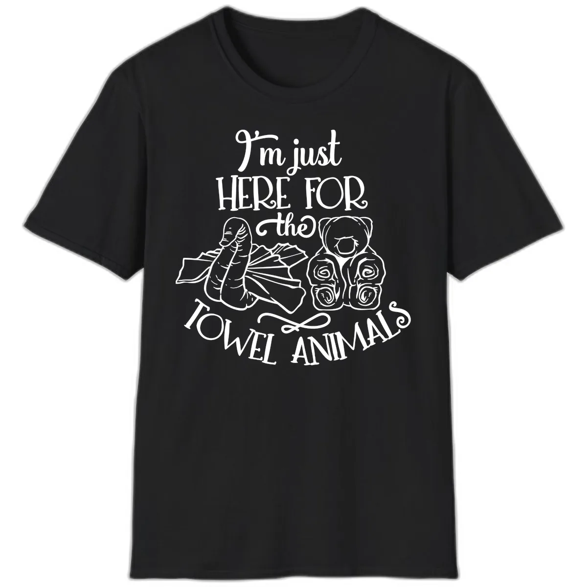 I'm Just Here For The Towel Animals T-Shirt in Black