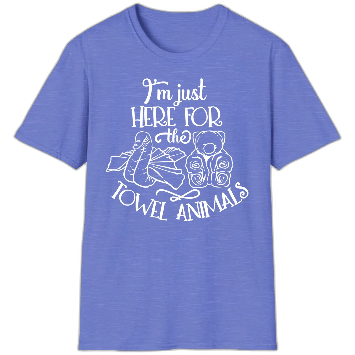 I'm Just Here For The Towel Animals T-Shirt in Heather Royal