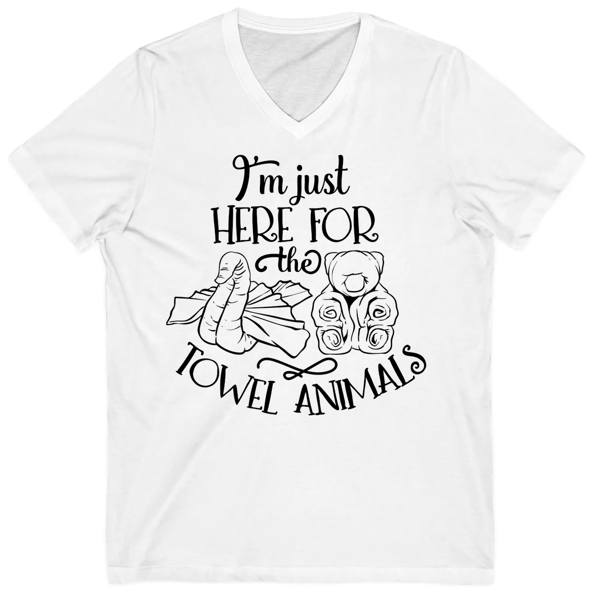 I'm Just Here For The Towel Animals V-Neck in White
