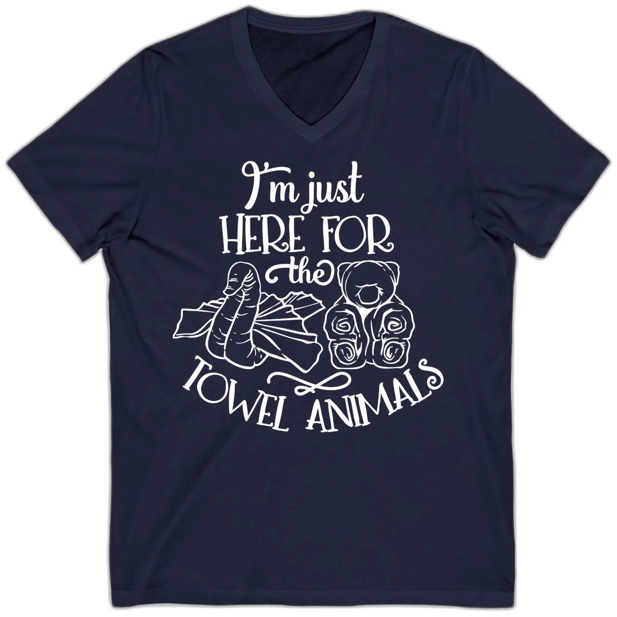 I'm Just Here For The Towel Animals V-Neck in Navy