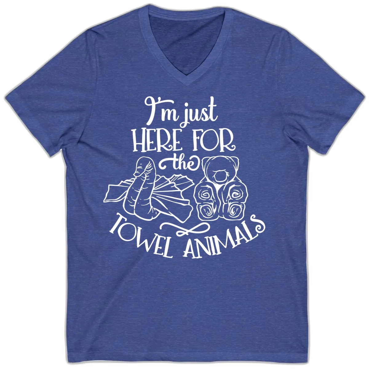 I'm Just Here For The Towel Animals V-Neck in Heather True Royal