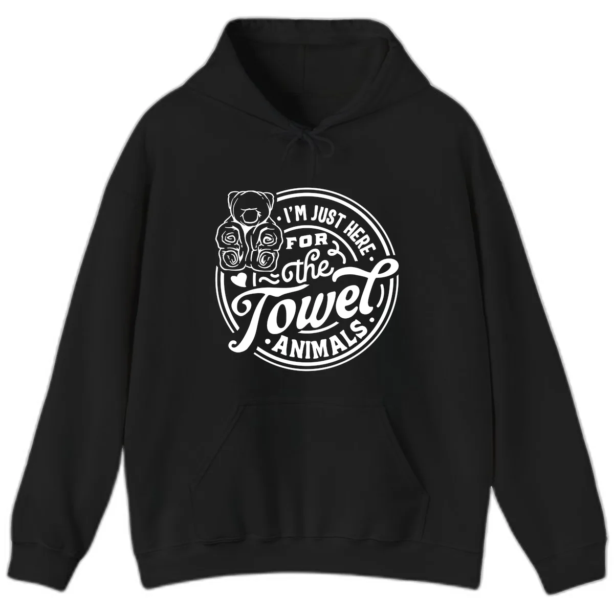 I'm Just Here For The Towel Animals Hoodie in Black