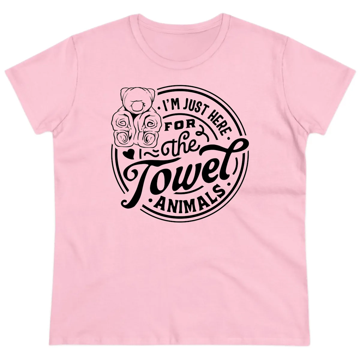 I'm Just Here For The Towel Animals Ladies Tee in Light Pink