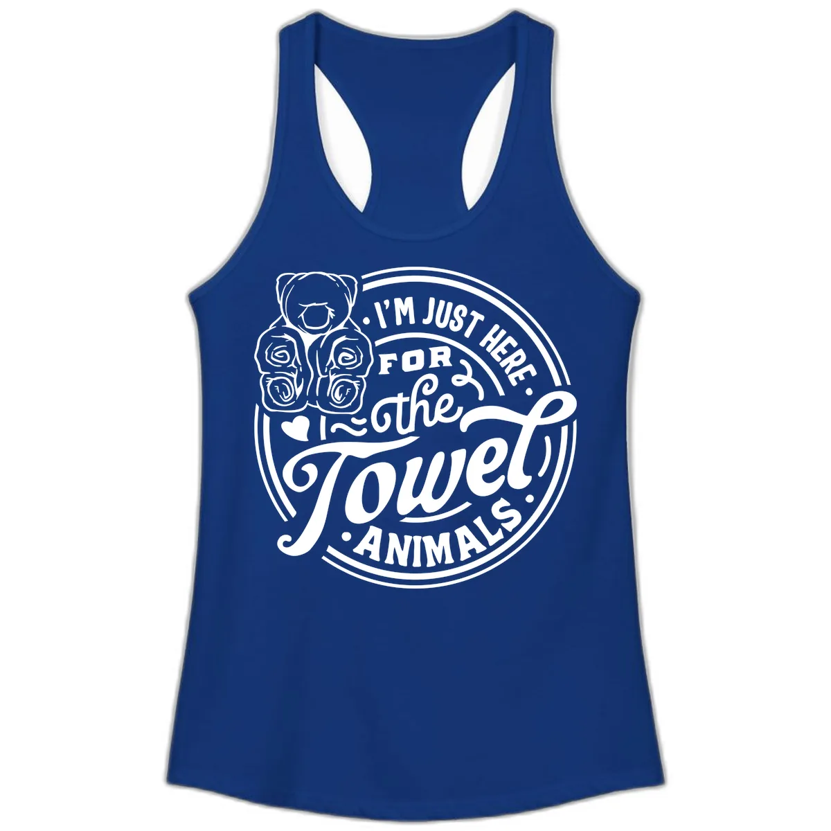 I'm Just Here For The Towel Animals Ladies Tank in Solid Royal