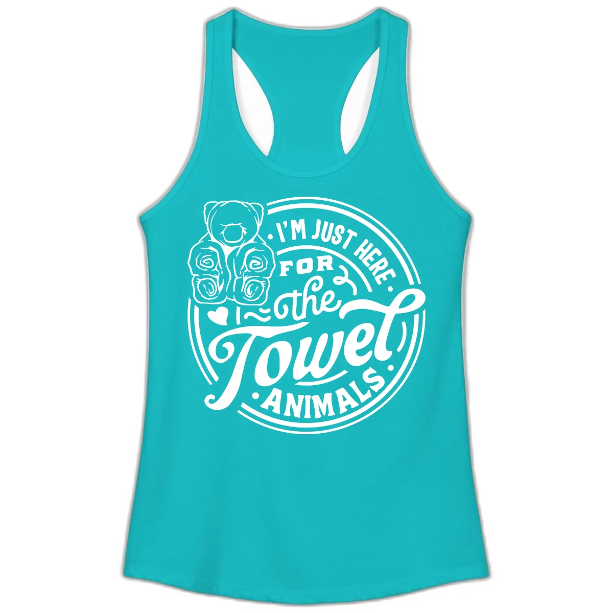 I'm Just Here For The Towel Animals Ladies Tank in Tahiti Blue