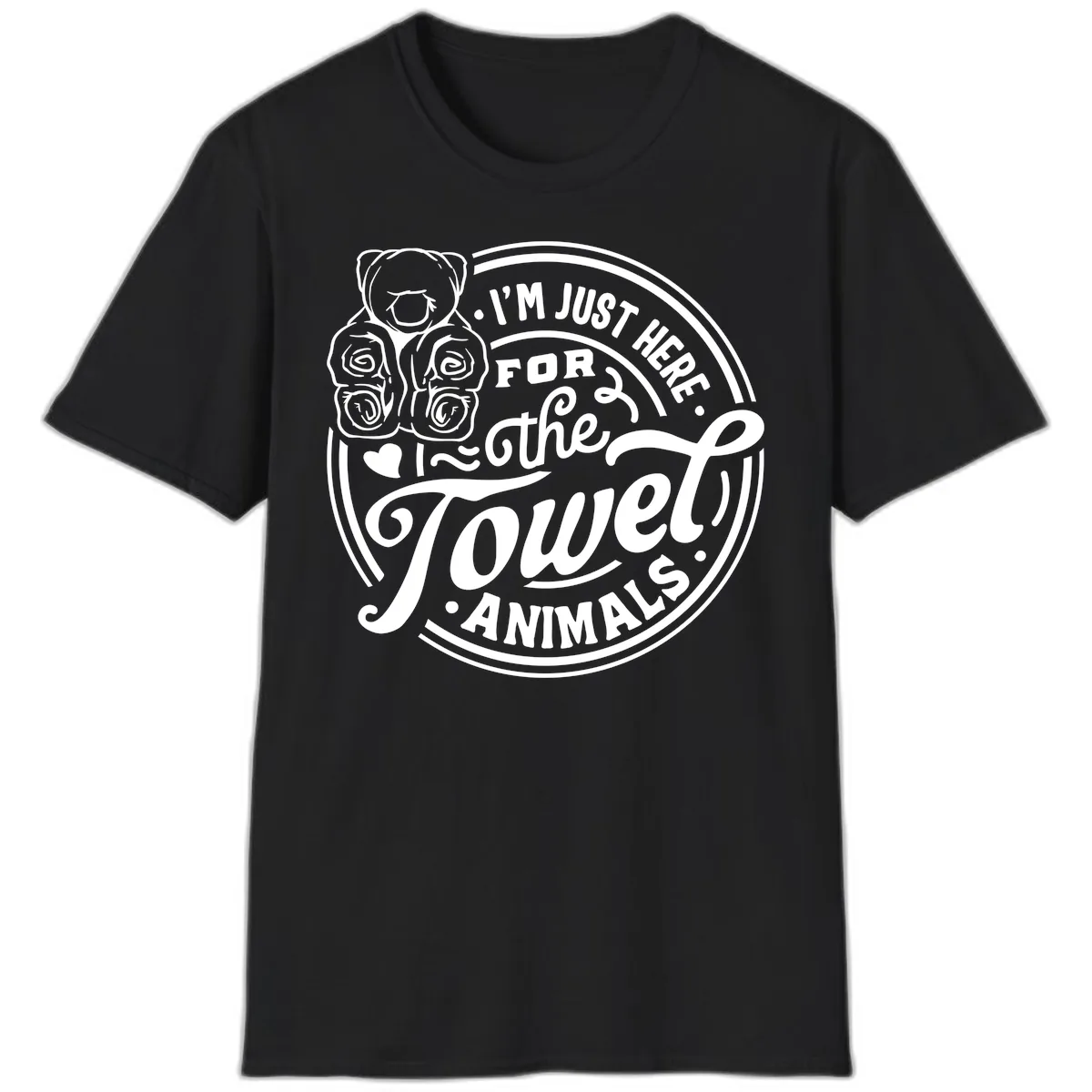 I'm Just Here For The Towel Animals T-Shirt in Black