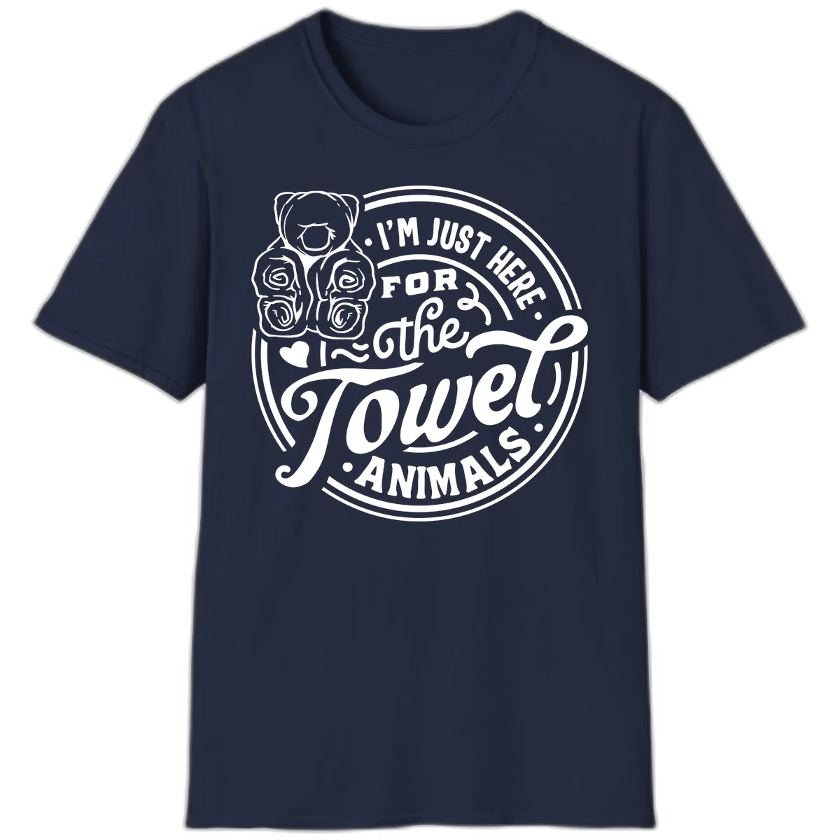 I'm Just Here For The Towel Animals T-Shirt in Navy