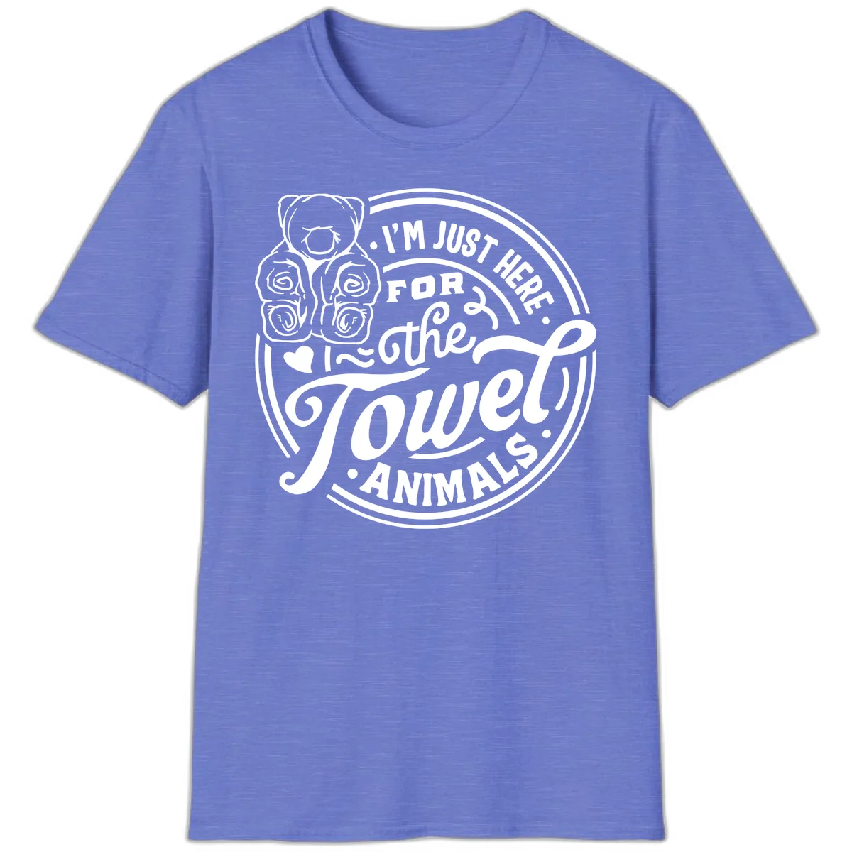 I'm Just Here For The Towel Animals T-Shirt in Heather Royal