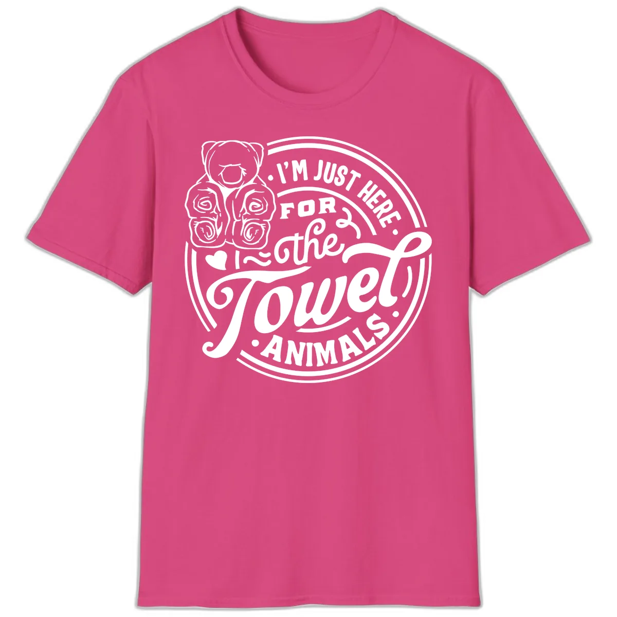 I'm Just Here For The Towel Animals T-Shirt in Heliconia