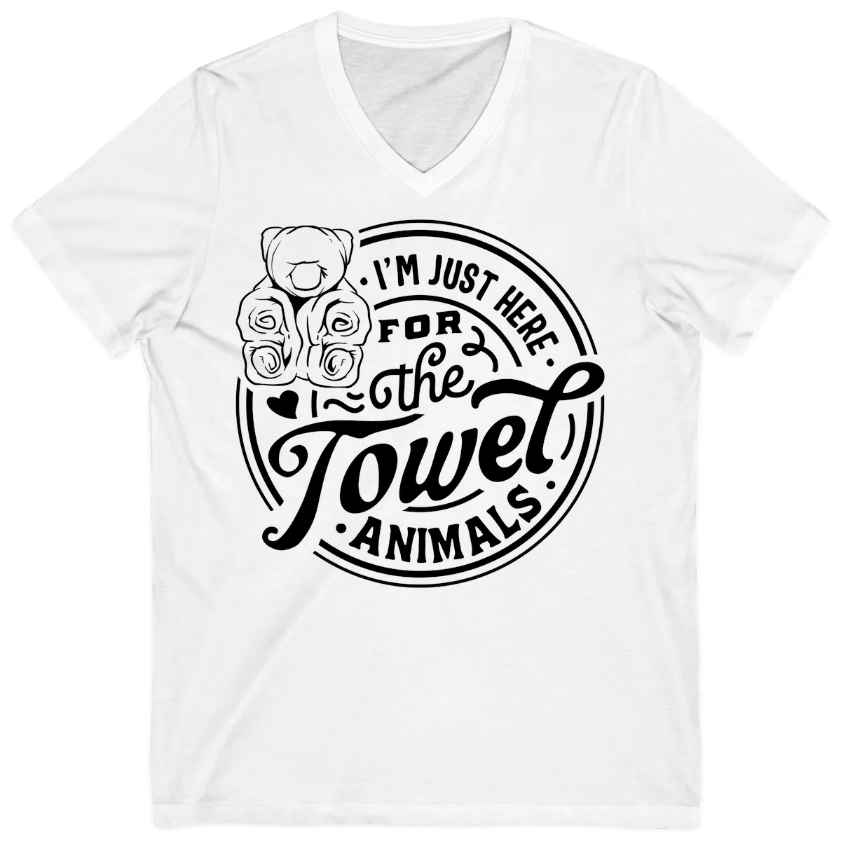 I'm Just Here For The Towel Animals V-Neck in White
