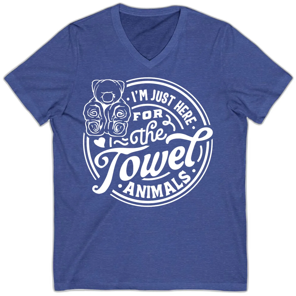 I'm Just Here For The Towel Animals V-Neck in Heather True Royal
