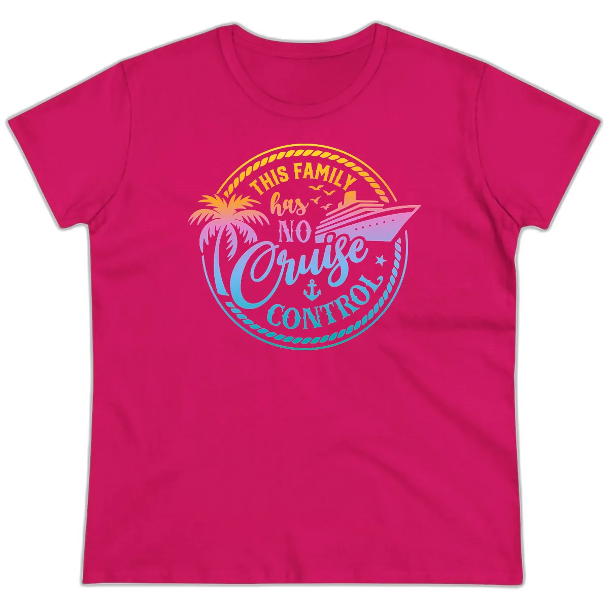 This Family Has No Cruise Control Ladies Tee in Heliconia