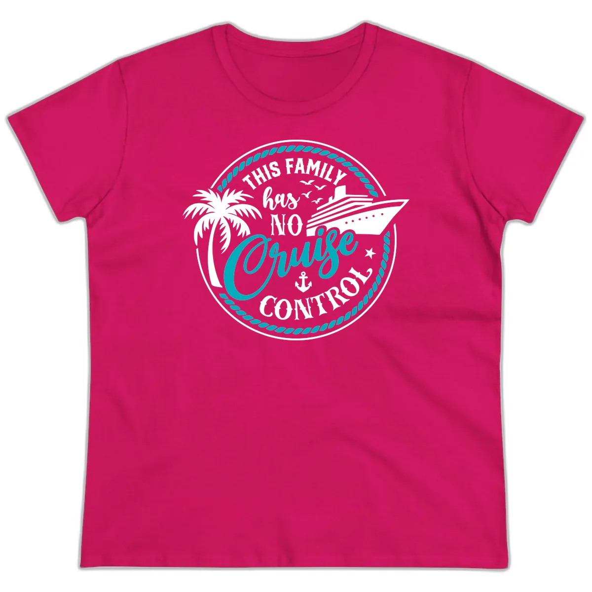 This Family Has No Cruise Control Ladies Tee in Heliconia