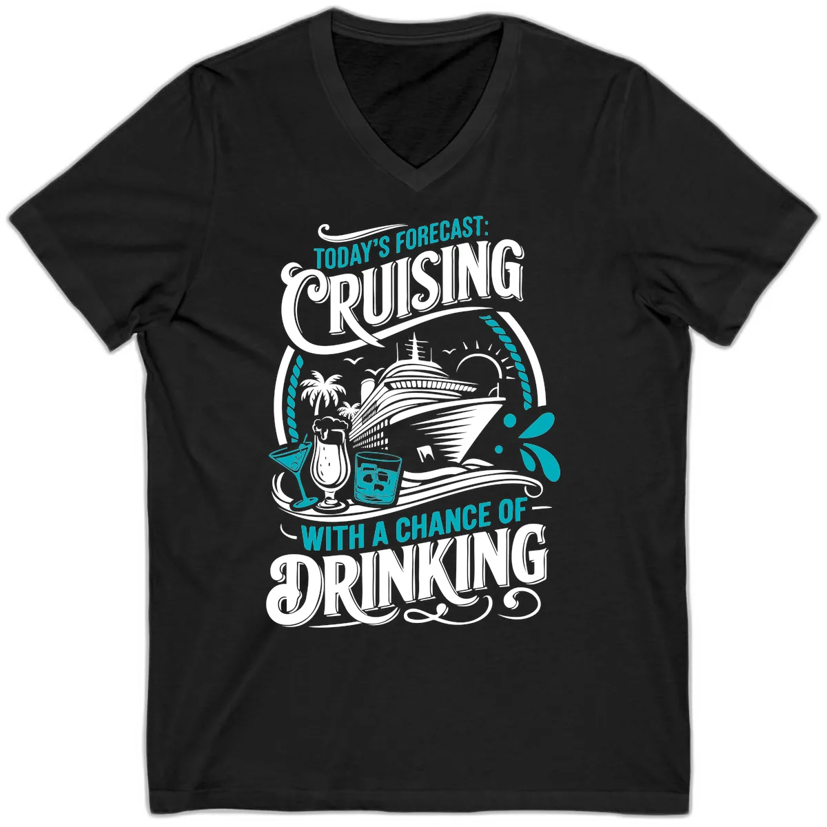 Today's Forecast Cruising With Drinking V-Neck in Black