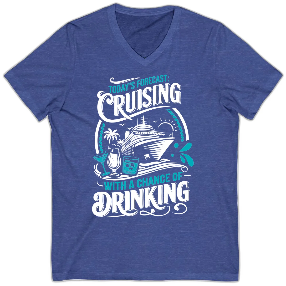Today's Forecast Cruising With Drinking V-Neck in Heather True Royal