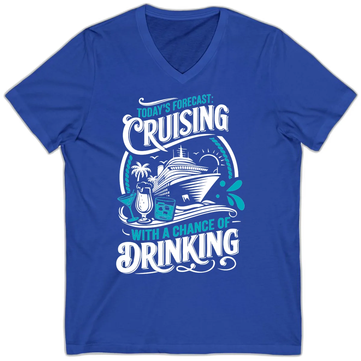 Today's Forecast Cruising With Drinking V-Neck in True Royal