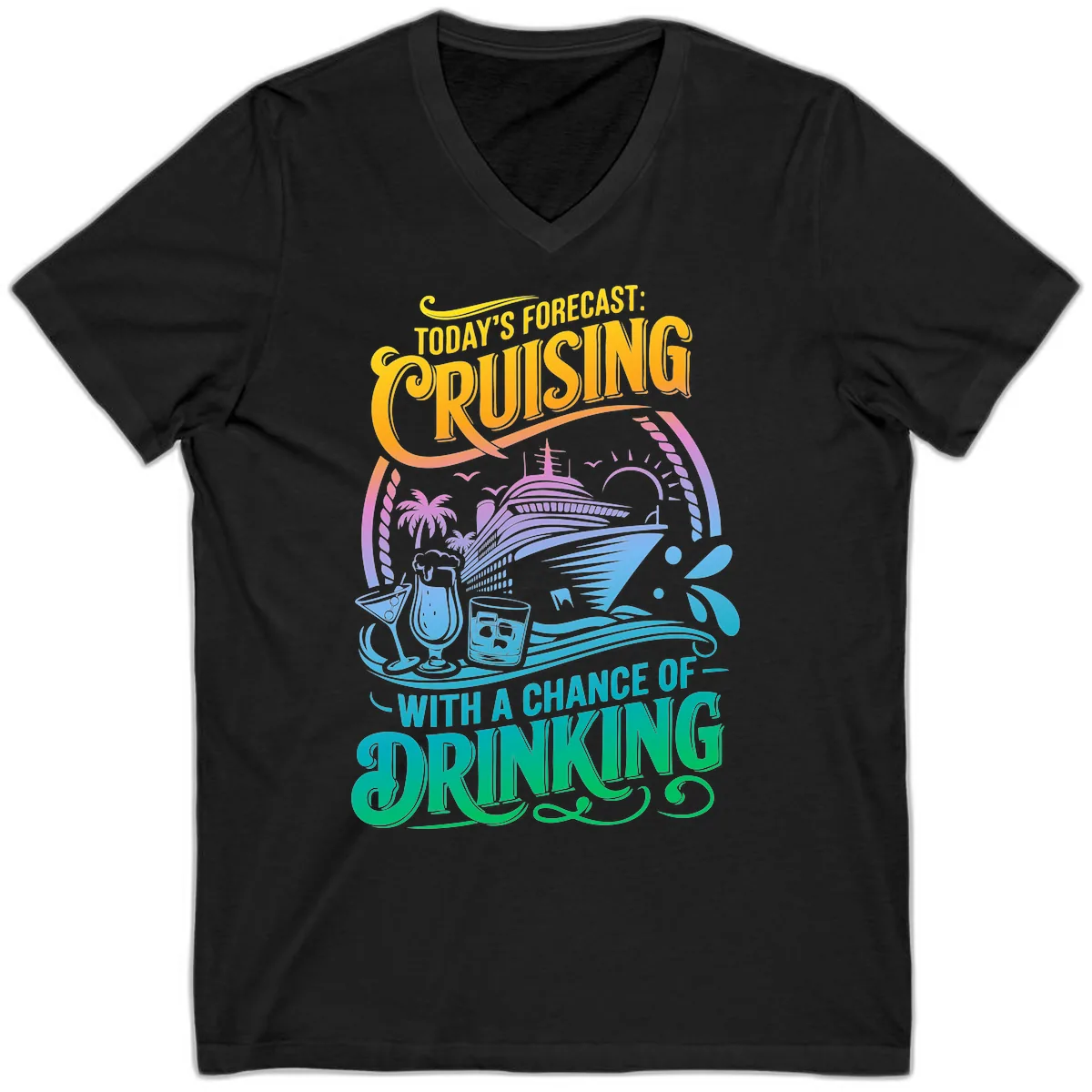 Today's Forecast Cruising With Drinking V-Neck in Black