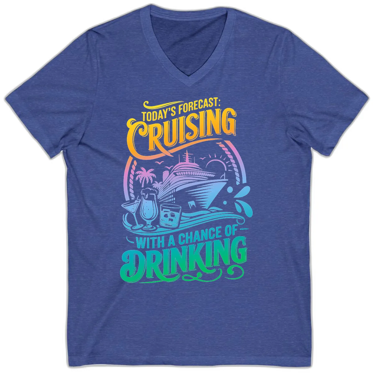 Today's Forecast Cruising With Drinking V-Neck in Heather True Royal