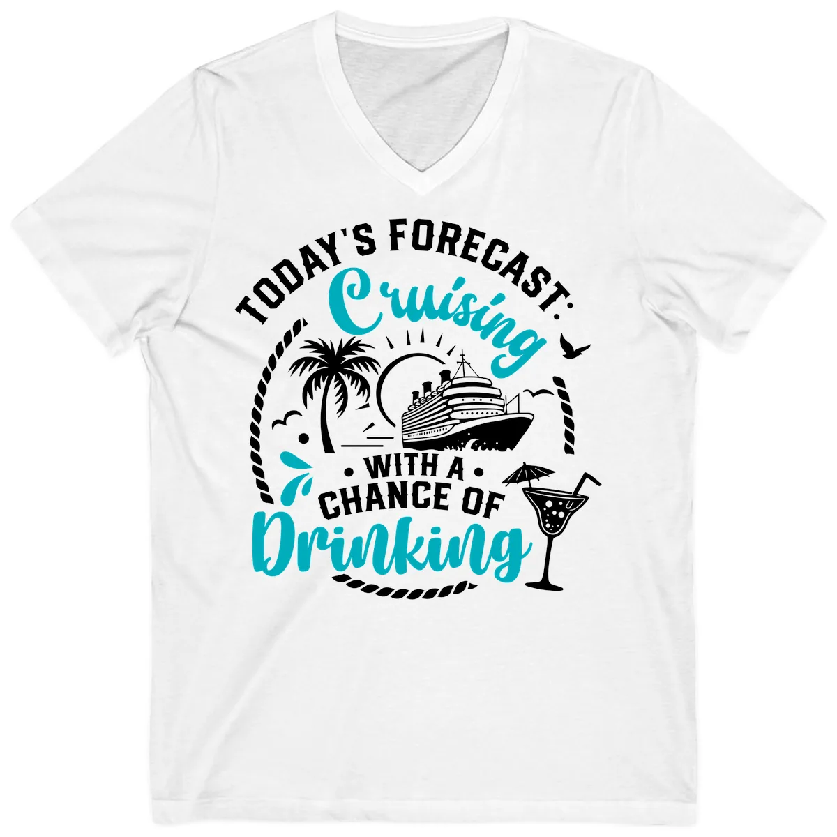 Today's Forecast Cruising Drinking V-Neck in White