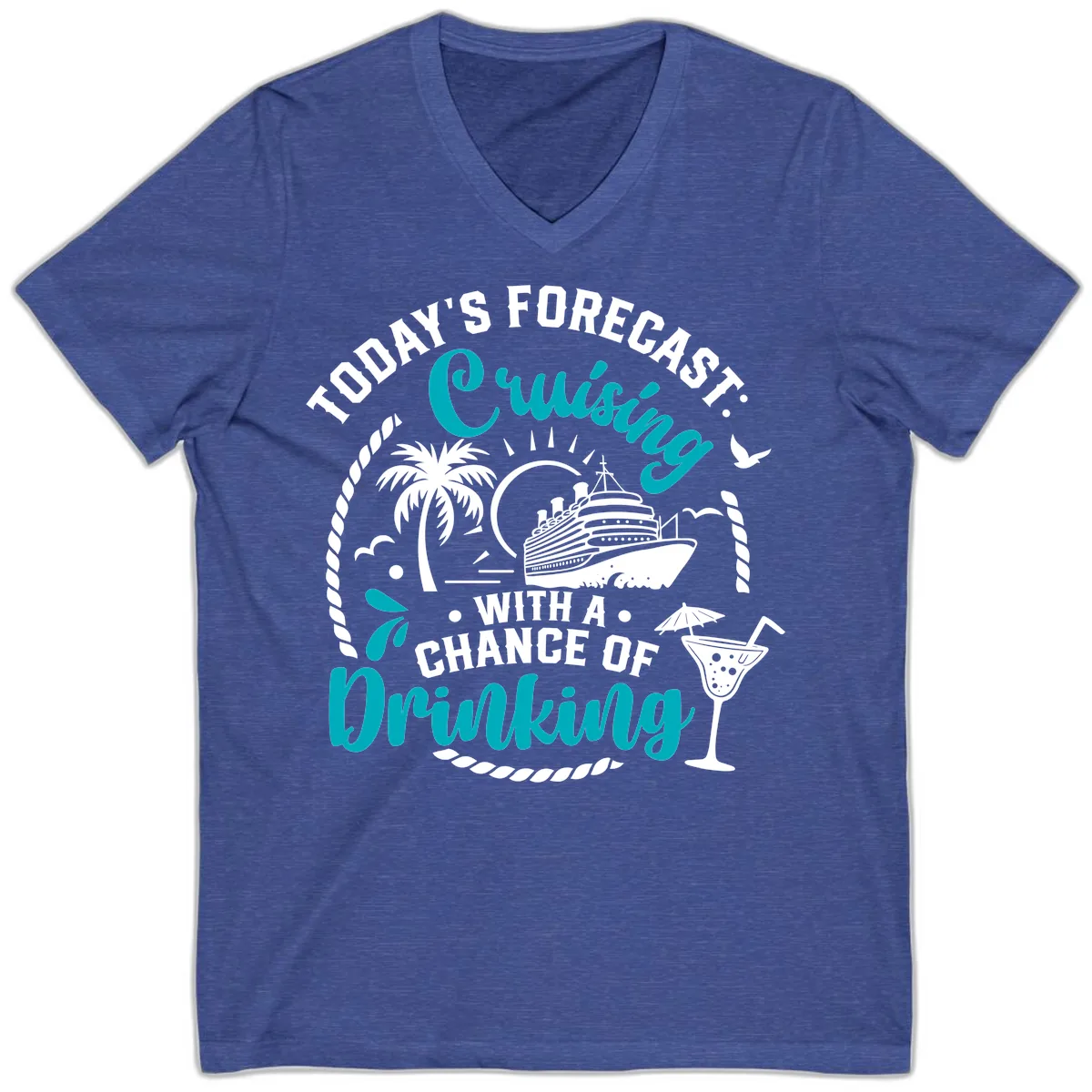Today's Forecast Cruising Drinking V-Neck in Heather True Royal