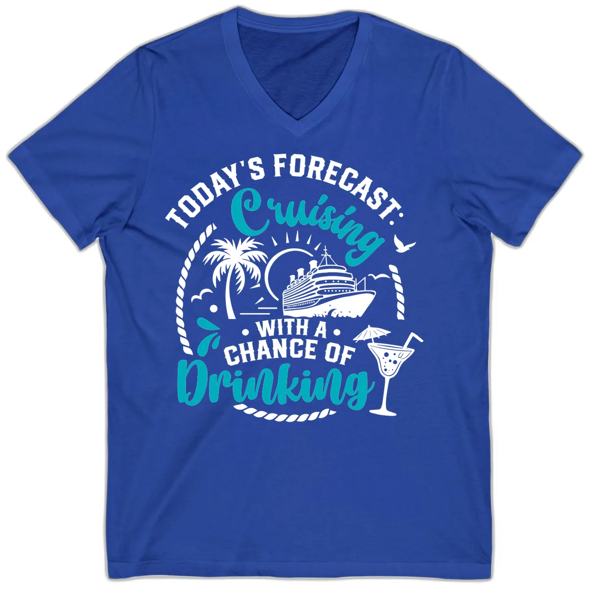 Today's Forecast Cruising Drinking V-Neck in True Royal