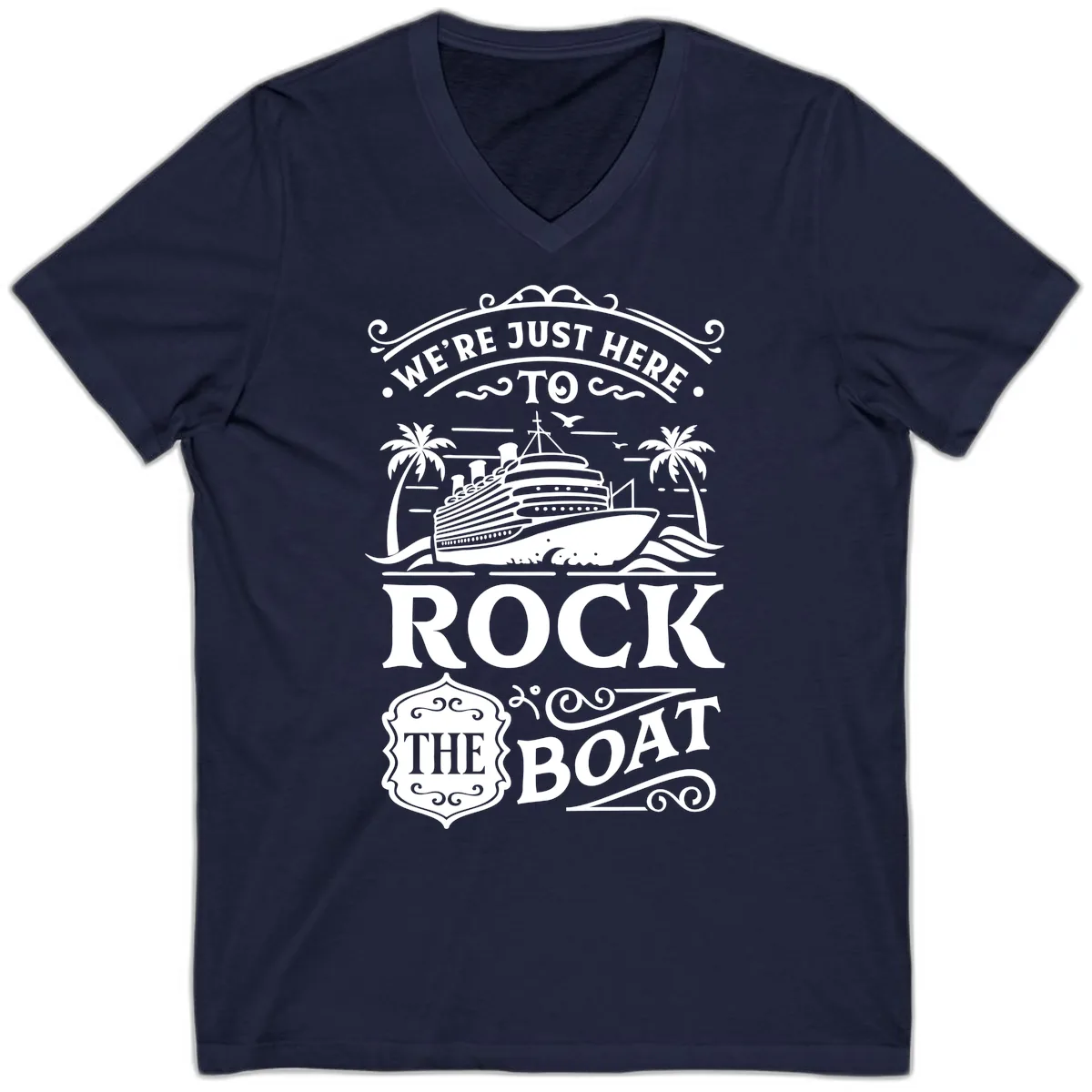 We're Just Here To Rock The Boat V-Neck in Navy