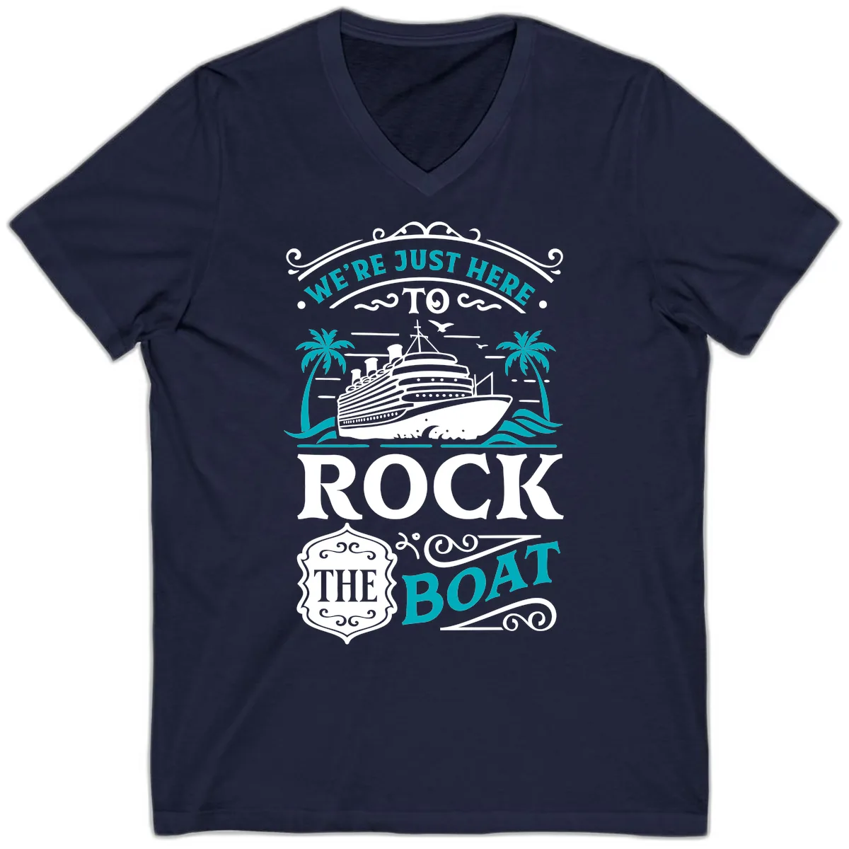 We're Just Here To Rock The Boat Cruise V-Neck in Navy