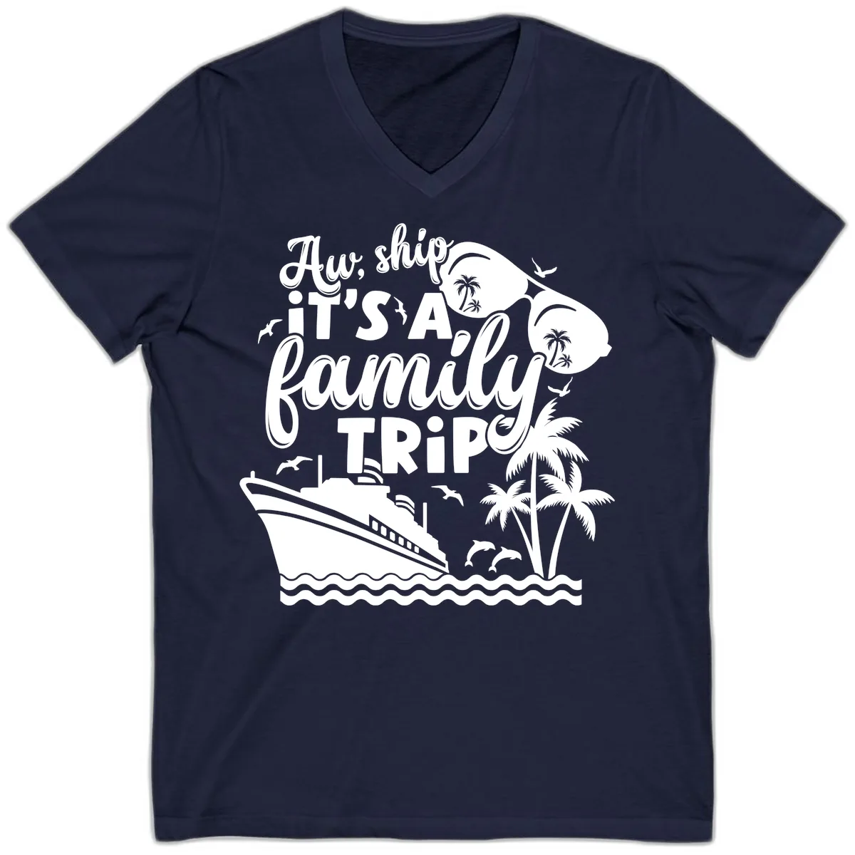 Aw Ship It's A Family Trip V-Neck in Navy