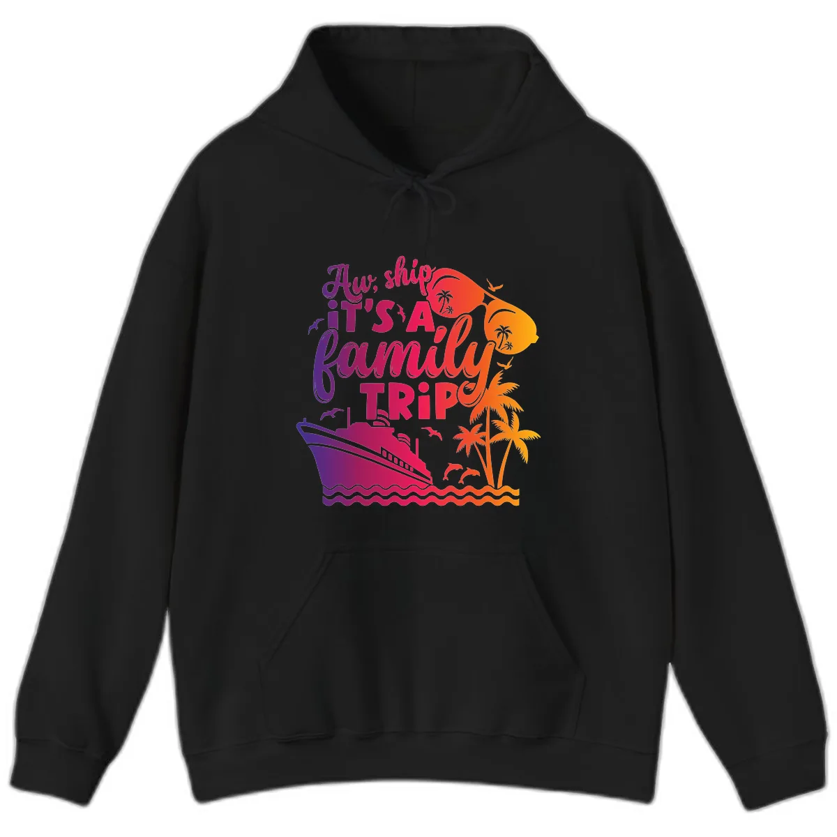 Aw Ship It's A Family Trip Design Hoodie in Black