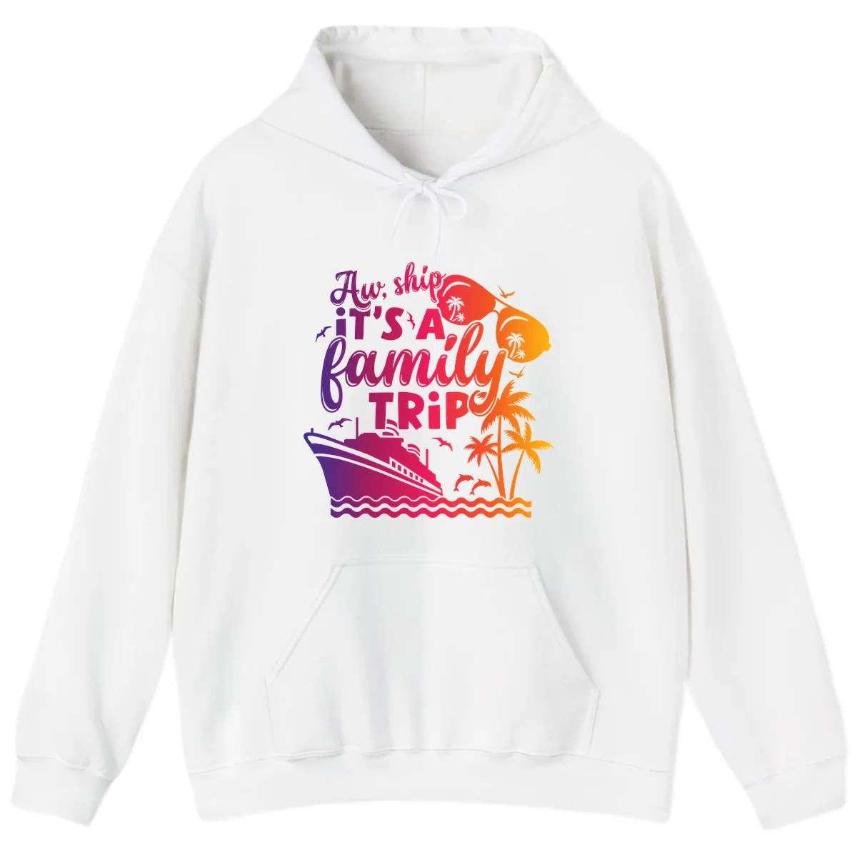 Aw Ship It's A Family Trip Design Hoodie in White