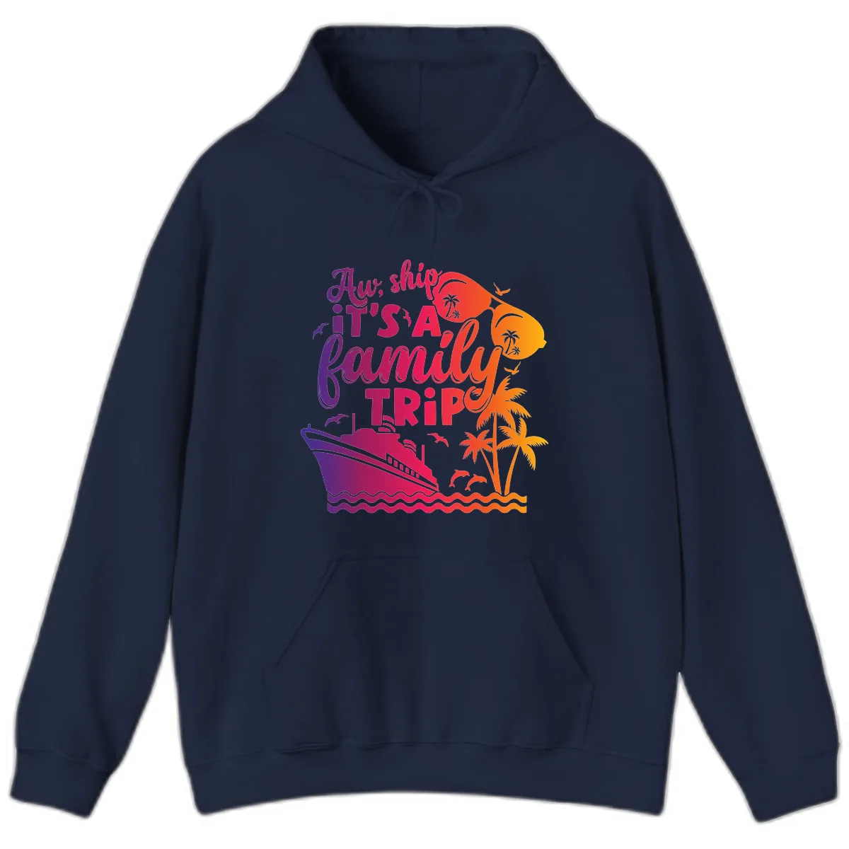 Aw Ship It's A Family Trip Design Hoodie in Navy
