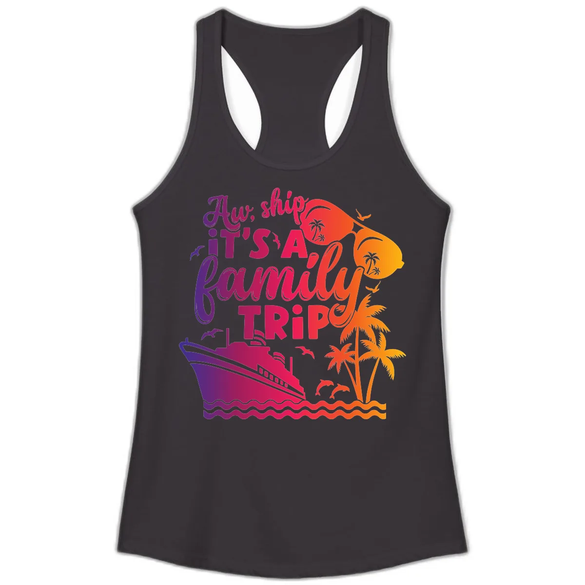 Aw Ship It's A Family Trip Design Ladies Tank in Black